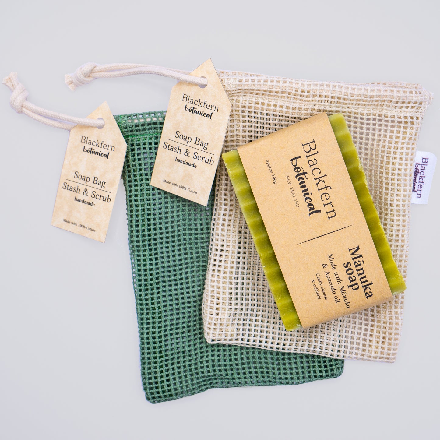 Manuka & Avocado Soap with Soap Saver Bag, handmade @ Westcoast New Zealand